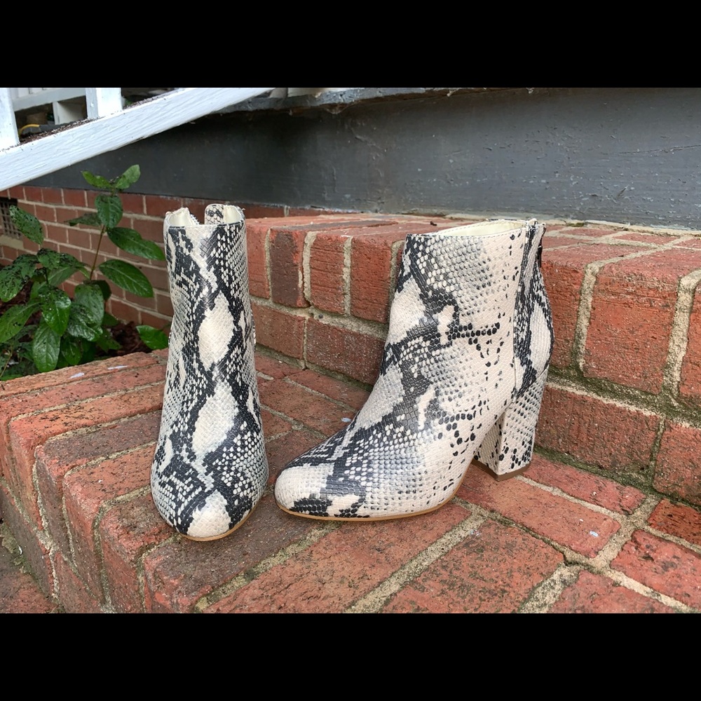 Snake Skin Print Heeled Booties